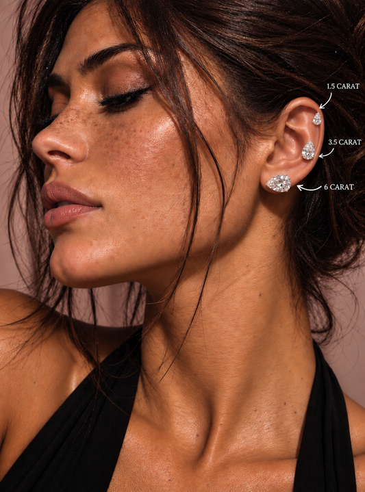 Gelati Bespoke ANGELIC PEAR CUT DIAMOND EARRINGS 
FL-IF | Flawless Lab Moissanite D-Color 3EX Cut | 925 Sterling Silver | 18K Vermeil Gold