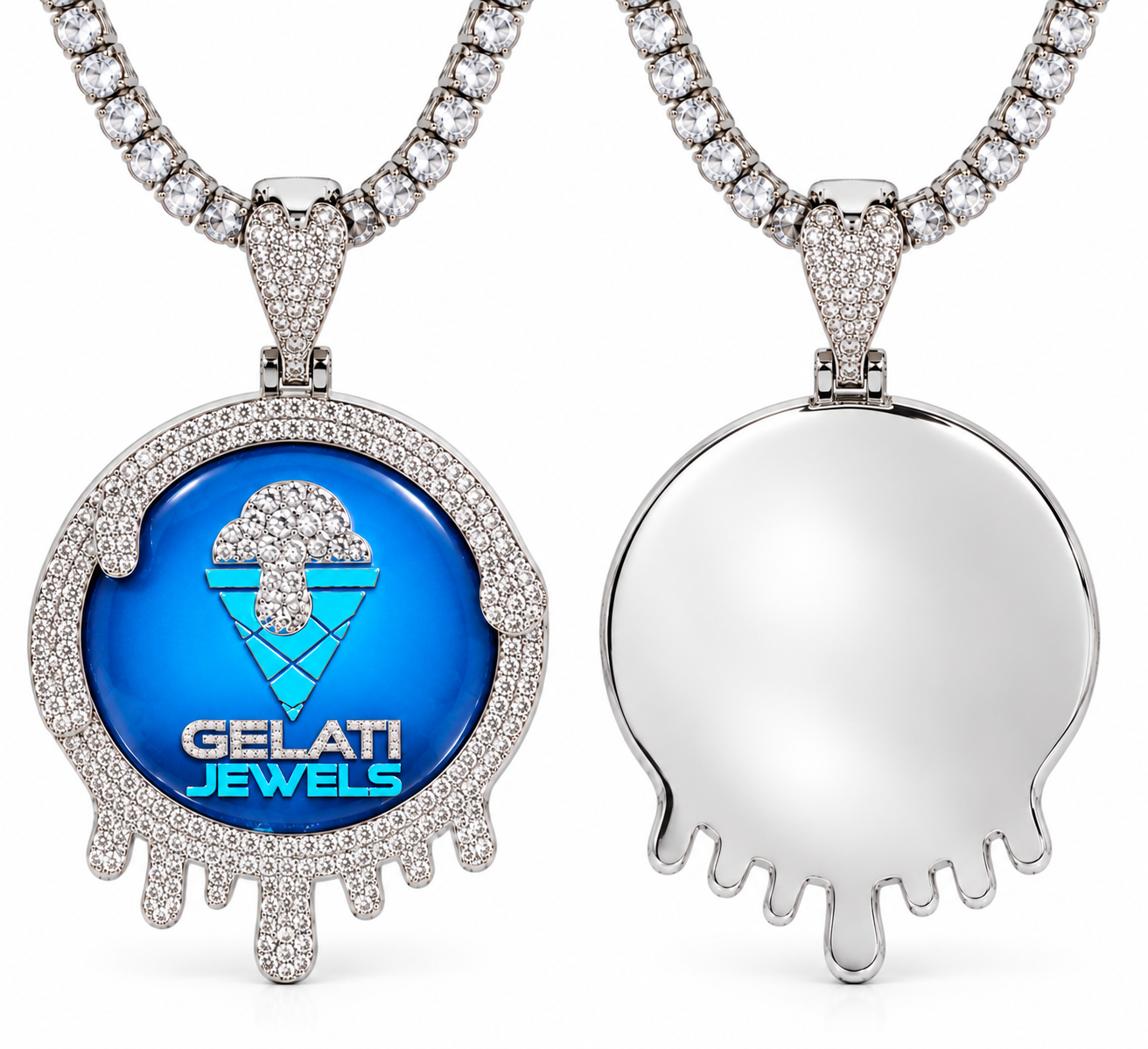 GELATI Liquid Ice Memorial Diamond Photo Pendant | FL-IF Lab Moissanite |925 Sterling Silver | 18K Vermeil Gold