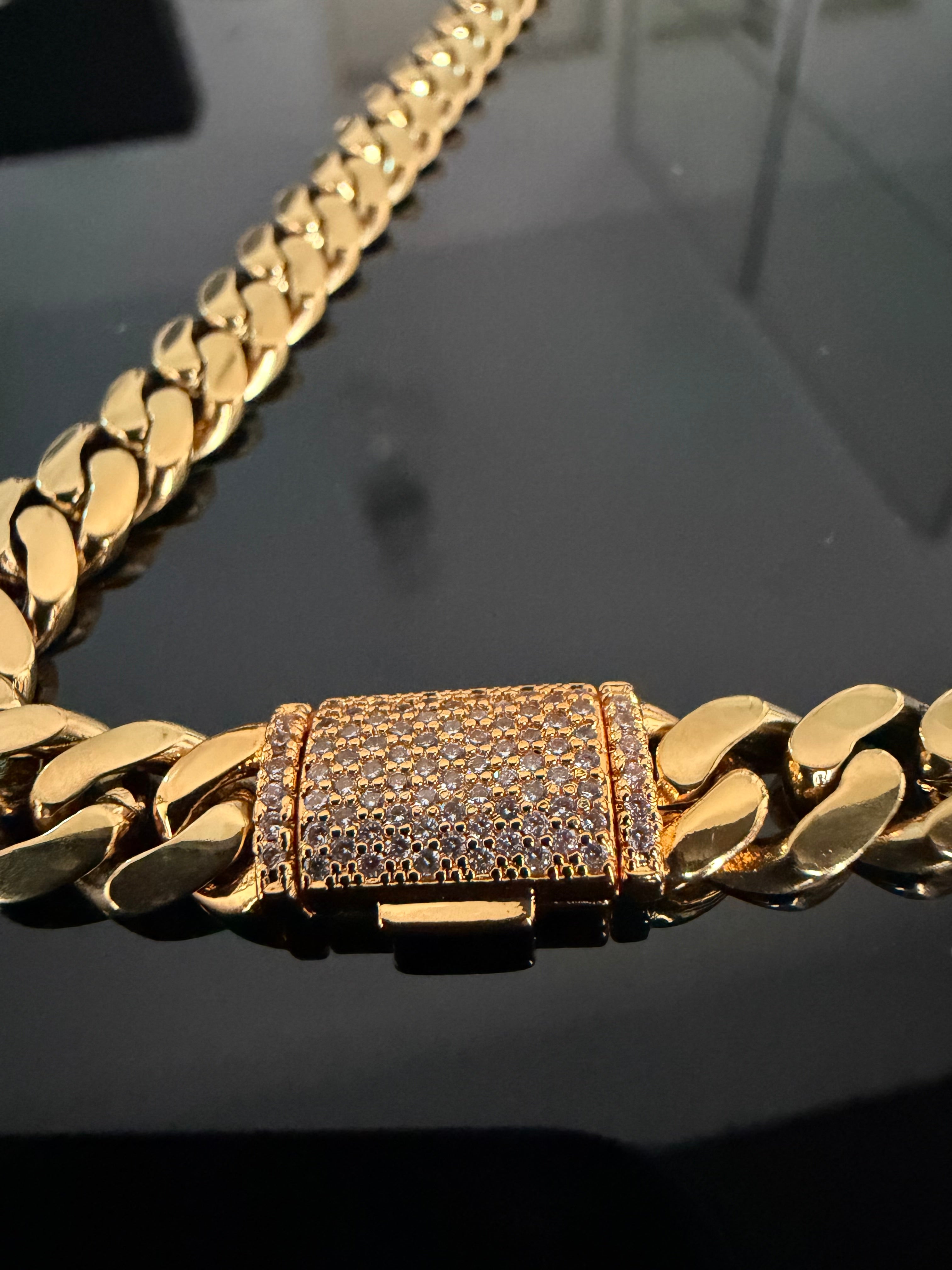 Gelati's Plain Signature DVVS1/CB Diamond Lock Ice Miami Curb Bracelet in Titanium Steel & 18 K Vermeil Gold Inserts