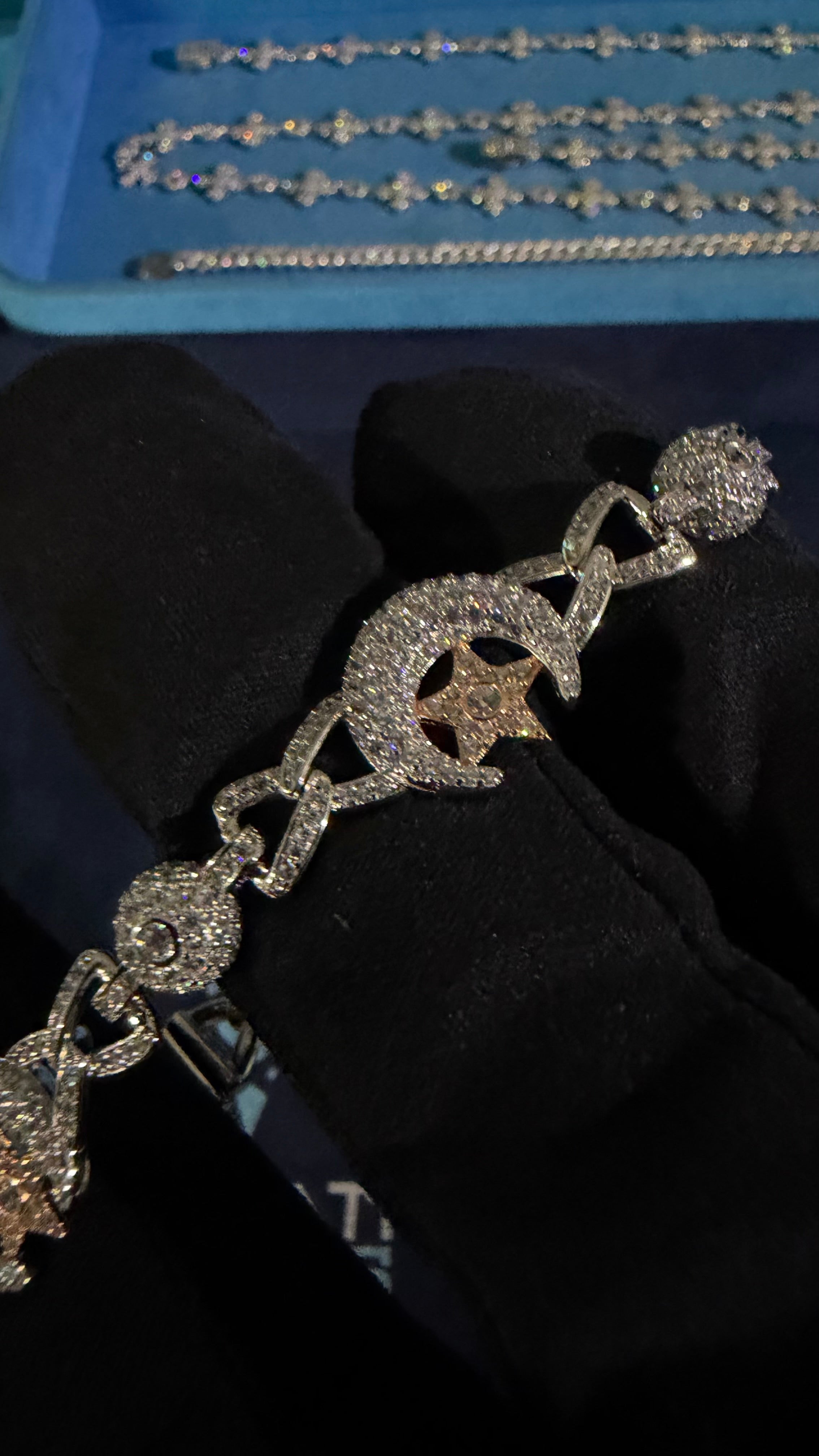 GELATI "CRESCENT MOON" TWO TONE DIAMOND BRACELET | VVS-1 Lab Moissanite Diamonds | 925 STERLING SILVER | 18K VERMEIL GOLD