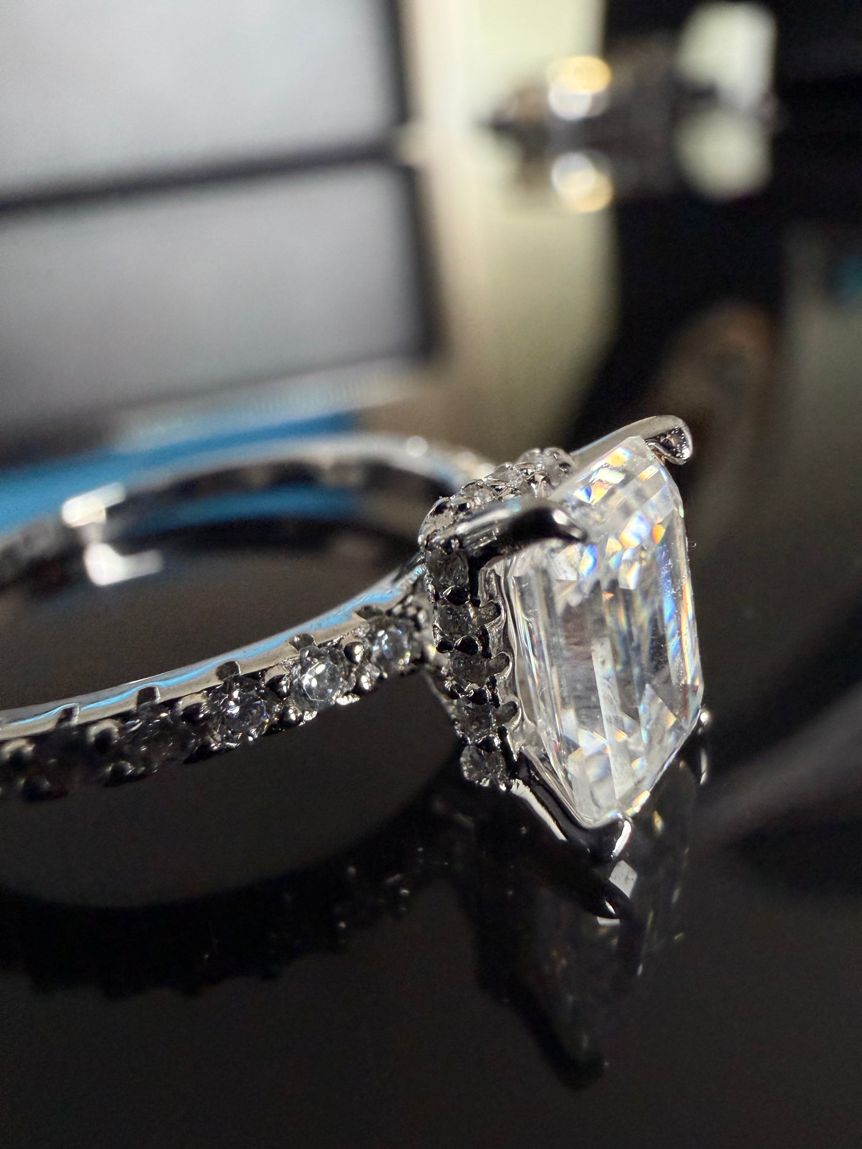 Cuore Di Ghiaccio Baguette  Emerald Ring – 3EX DVVS1 Moissanite, 925 Silver & 18K Vermeil