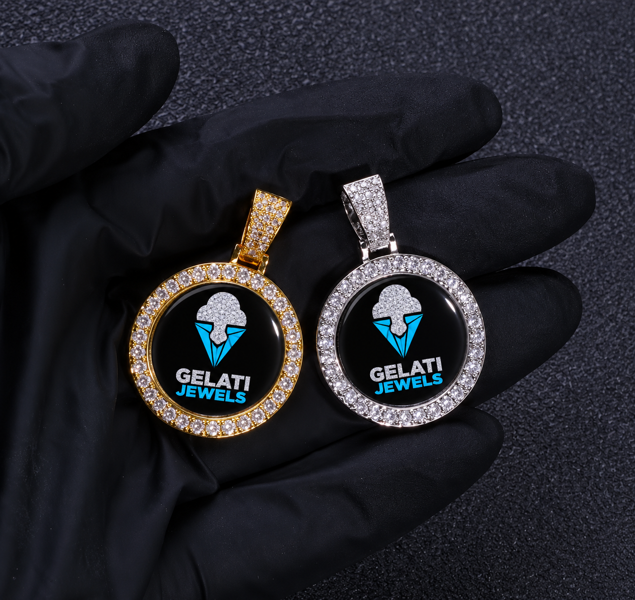 GELATI Memorial Il Destino 25MM Diamond Photo Pendant | FL-IF Lab Moissanite |925 Sterling Silver | 18K Vermeil Gold