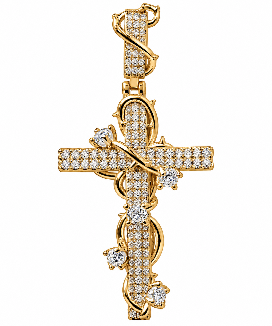 Gelati Diamond Thorns Crown Cross Pendant FL-IF | Flawless Lab Moissanite | 925 Sterling Silver | 18K Vermeil Gold