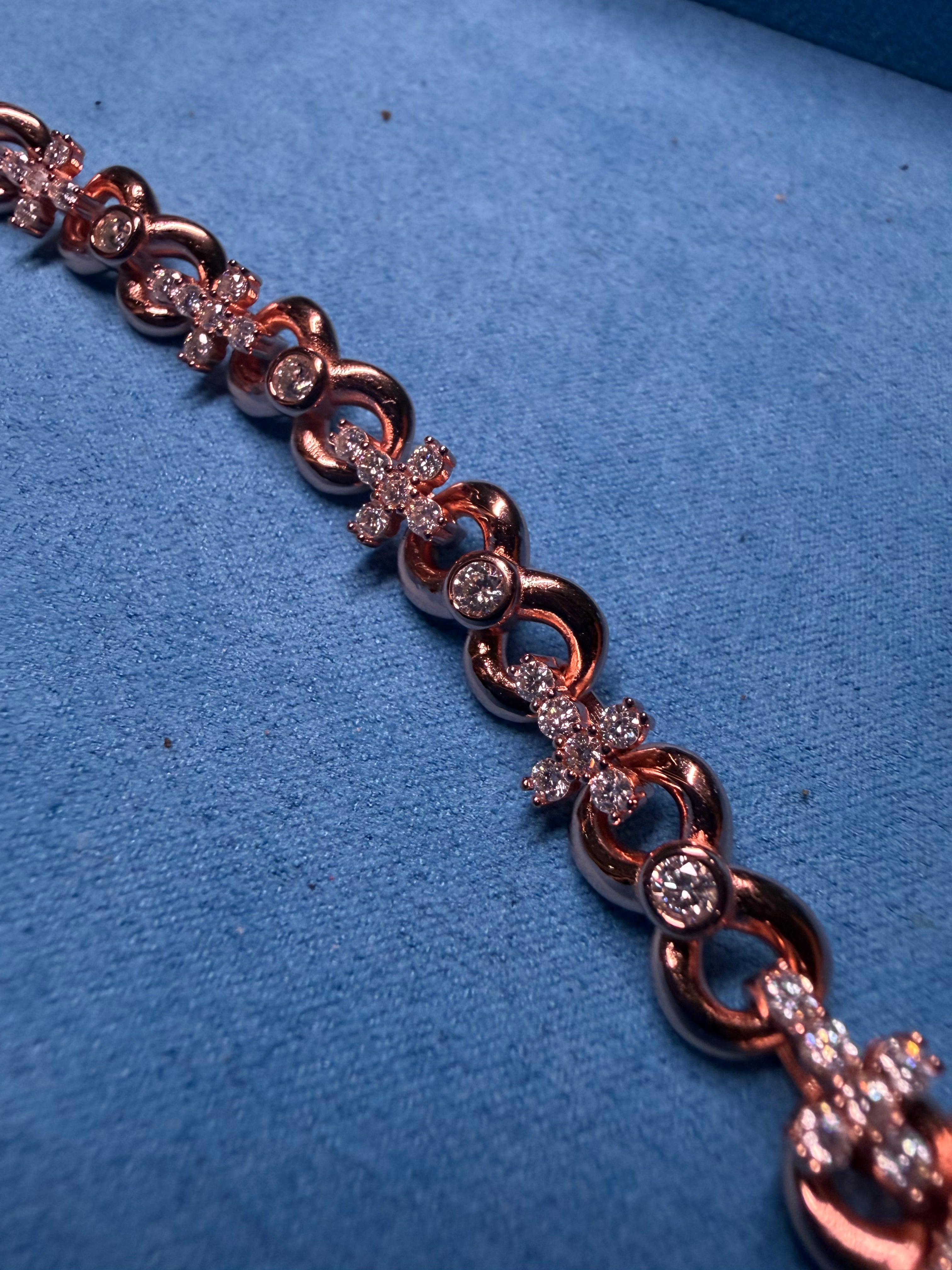 Gelati's "Immortal" Infinity Link & Cross FL -IF Lab Moissanite Diamond Bracelet in 18K Vermeil Rose Gold & 925 Sterling Silver