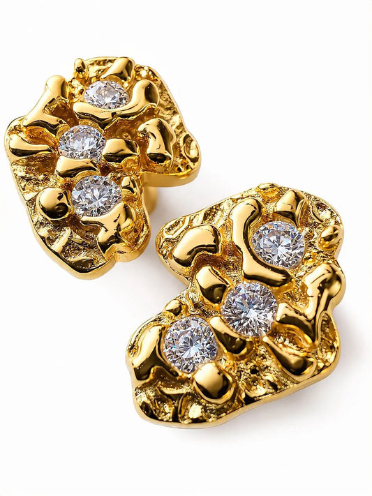GELATI | VOLCANIC 18K VERMEIL GOLDEN NUGGET VVS1 D-COLOR  DIAMOND EARRINGS | 925 Silver