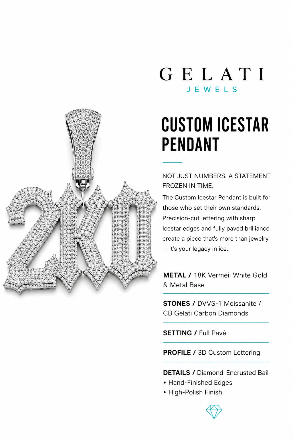 GELATI ICESTAR™ DIAMOND PENDANT|18K Vermeil | DVVS1 Moissanite |HCD Diamonds