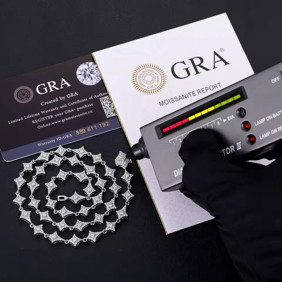 Gelati's Starchain Link 8MM Bespoke 925 Sterling Silver & 18k Vermeil Gold Necklace CB / IF-FL Lab Moissanite Diamonds.