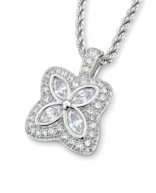 CARBON DIAMOND MARQUISE CLOVER PENDANT – TITANIUM & 18K VERMEIL GOLD