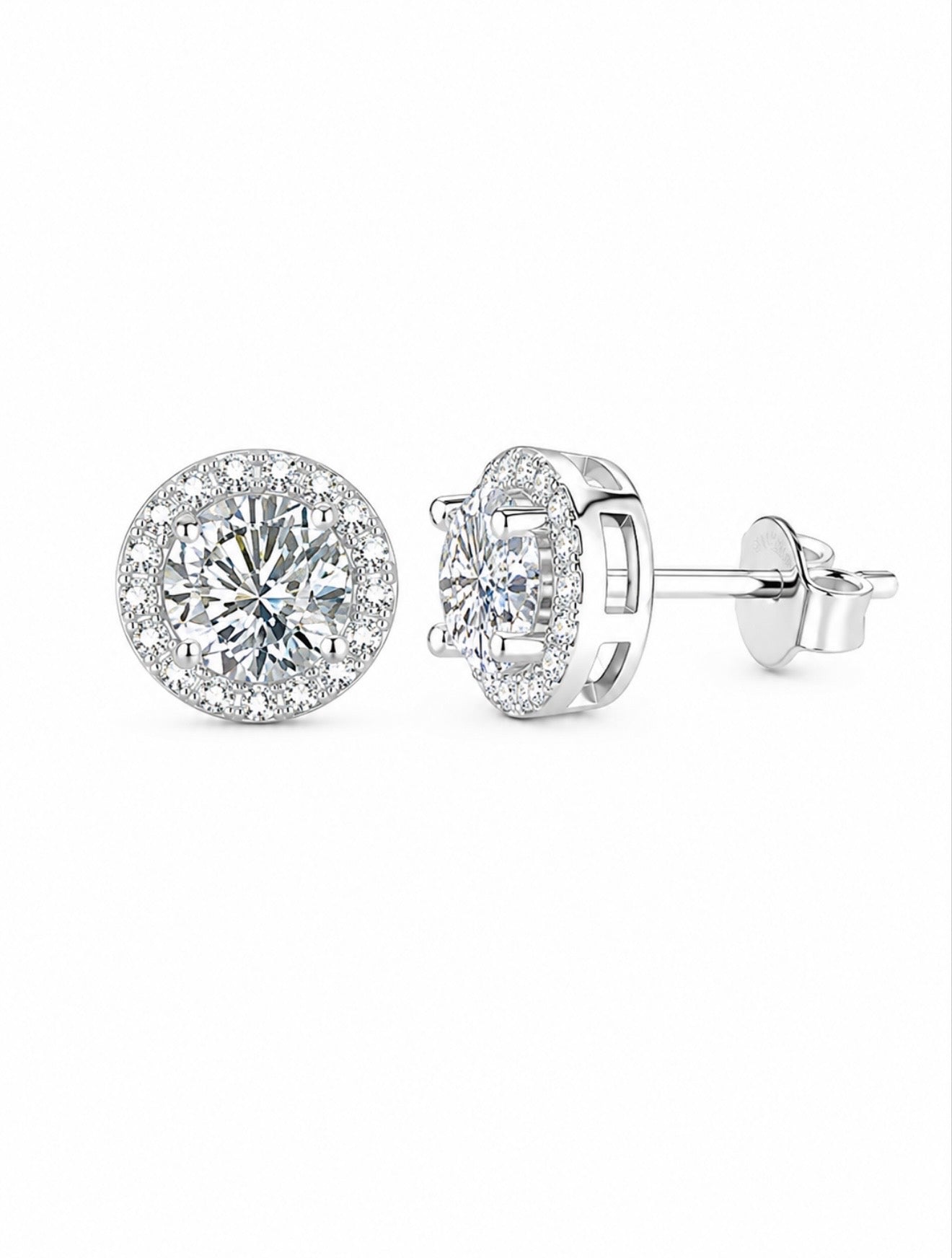GELATI’S GLACIAL HALO DVVS1 / FL-IF SOLITAIRE CUT DIAMOND EARRINGS IN 925 STERLING SILVER & 18K VERMEIL GOLD
