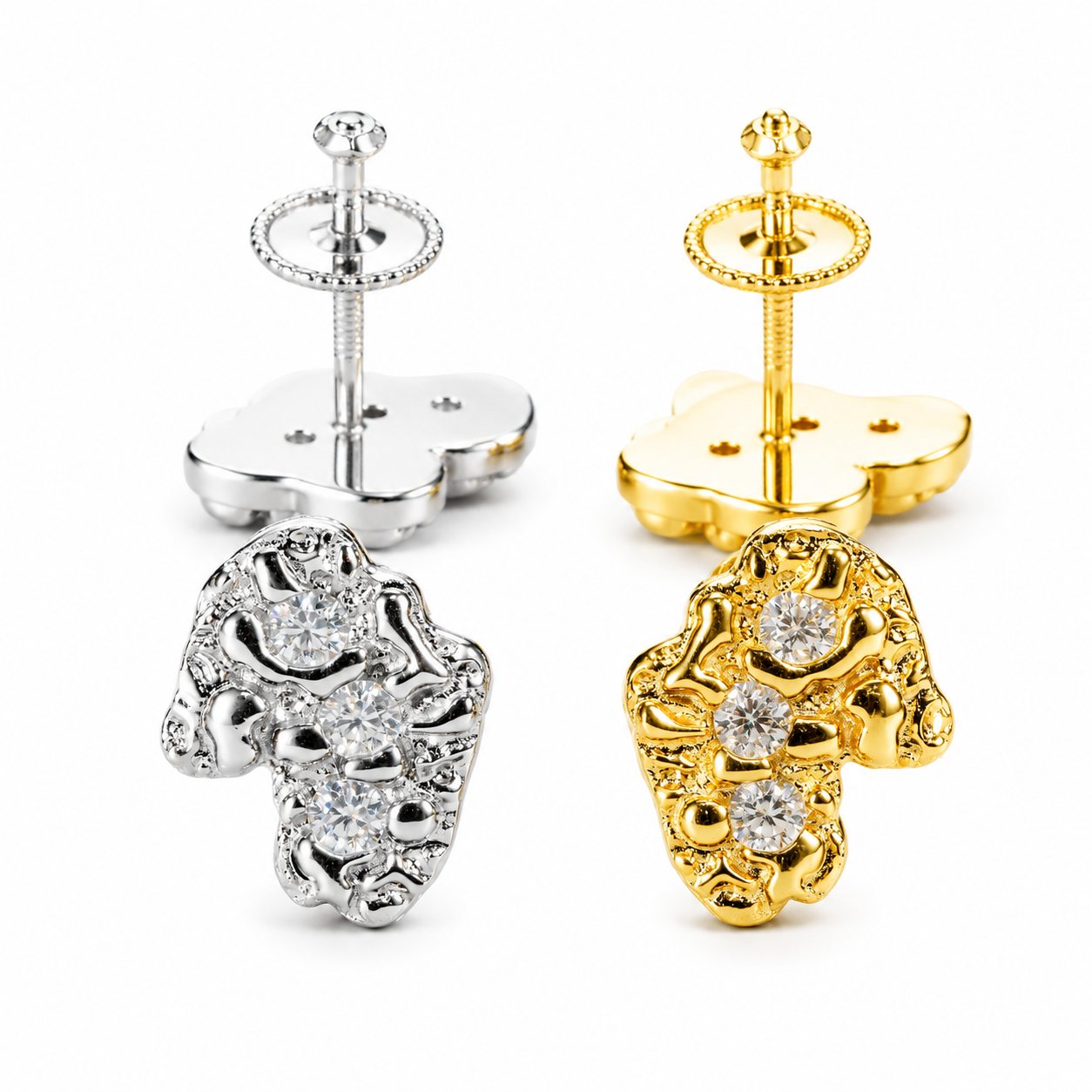 GELATI | VOLCANIC 18K VERMEIL GOLDEN NUGGET VVS1 D-COLOR  DIAMOND EARRINGS | 925 Silver