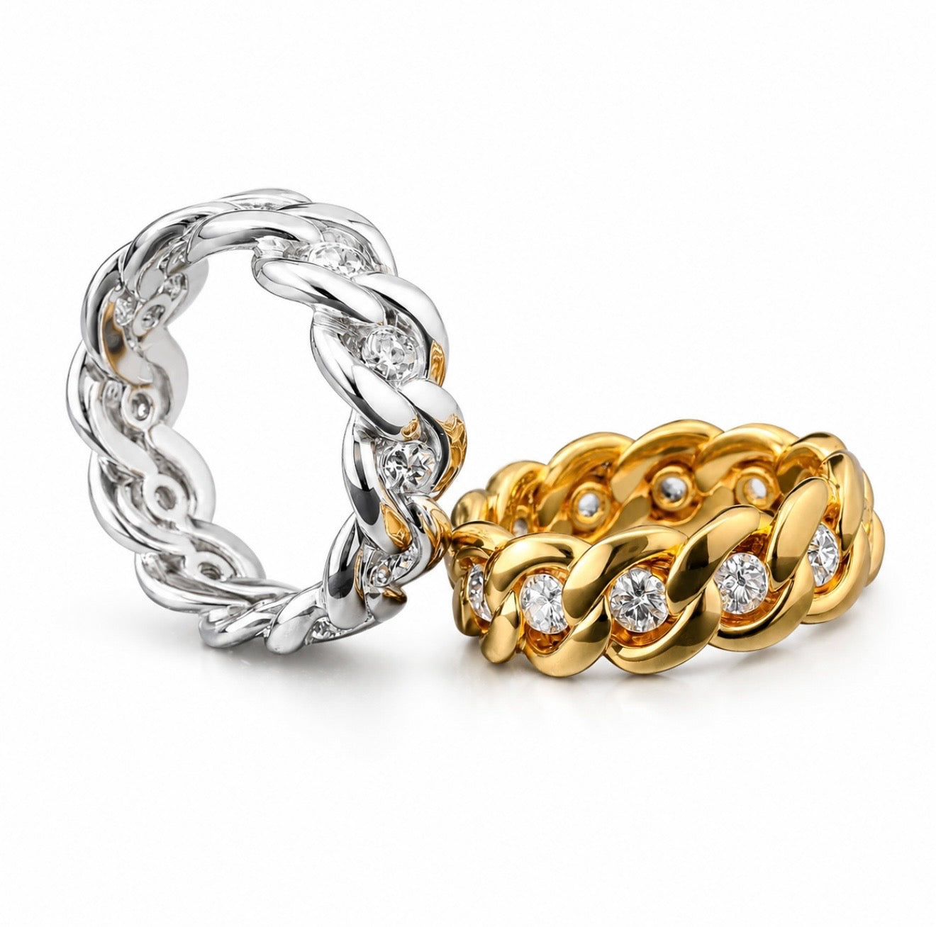 GELATI’S BESPOKE DIAMOND 5 CT CUBAN RING IN 925 STERLING SILVER & FL-IF MOISSANITE DIAMONDS