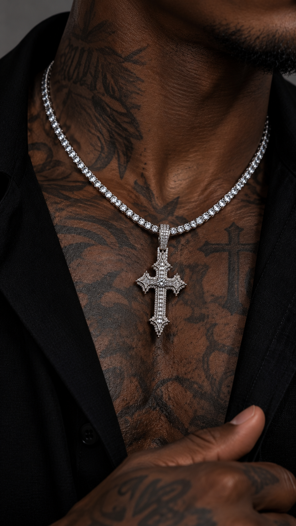 THE LAST SAINT BAGUETTE CROSS | FL-IF LAB MOISSANITE DIAMONDS IN 925 STERLING SILVER & 18K VERMEIL GOLD