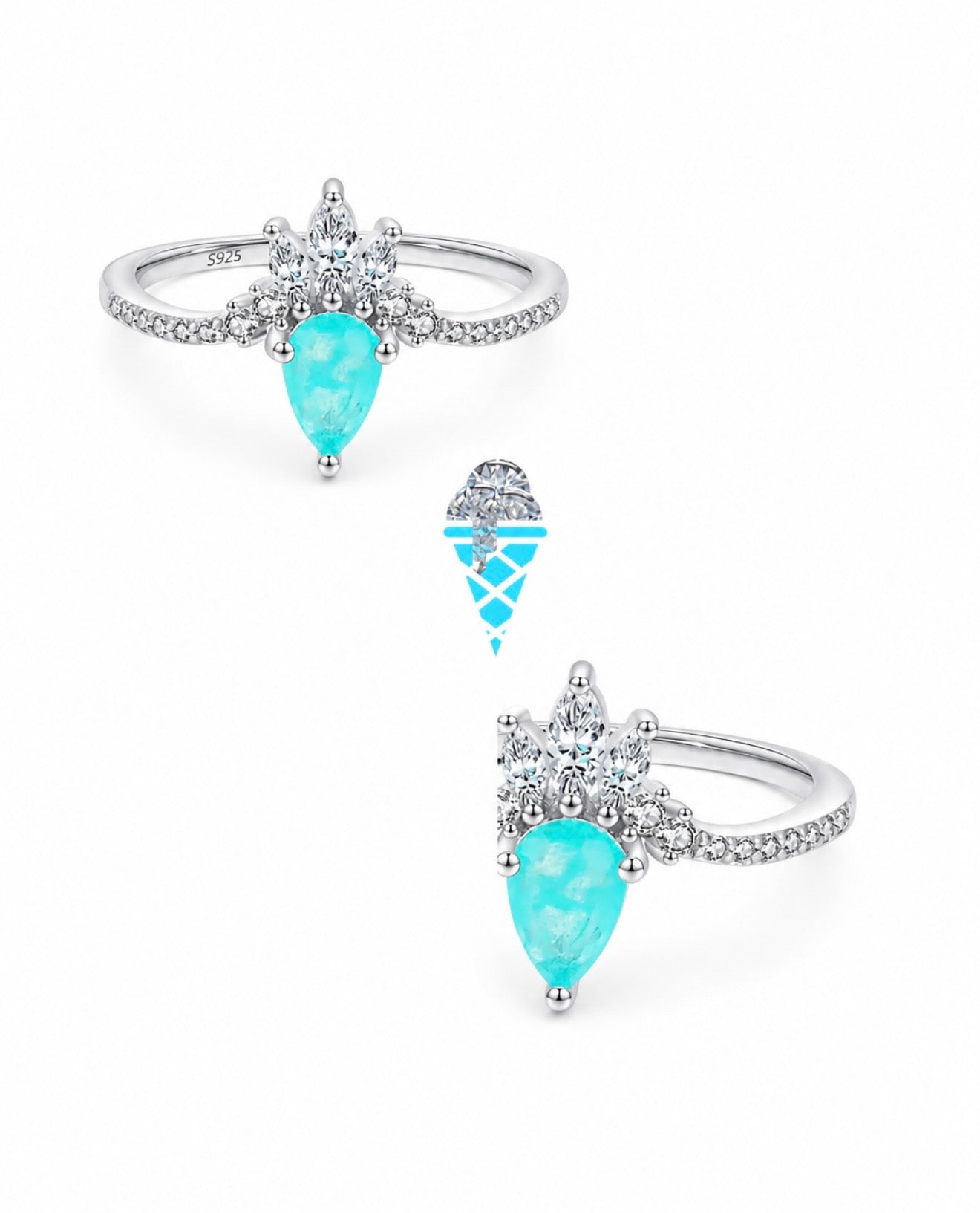 GELATI’S TOURMALINE & VVS1 MOISSANITE DIAMOND RING IN STERLING 925 SILVER & 18K VERMEIL GOLD INSERTS