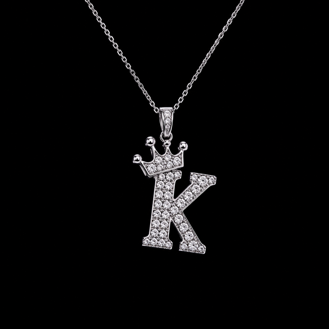 Regale™ Crown Initial Pendant | FL–IF Flawless Moissanite | 925 Sterling Silver & 18K White Gold Vermeil