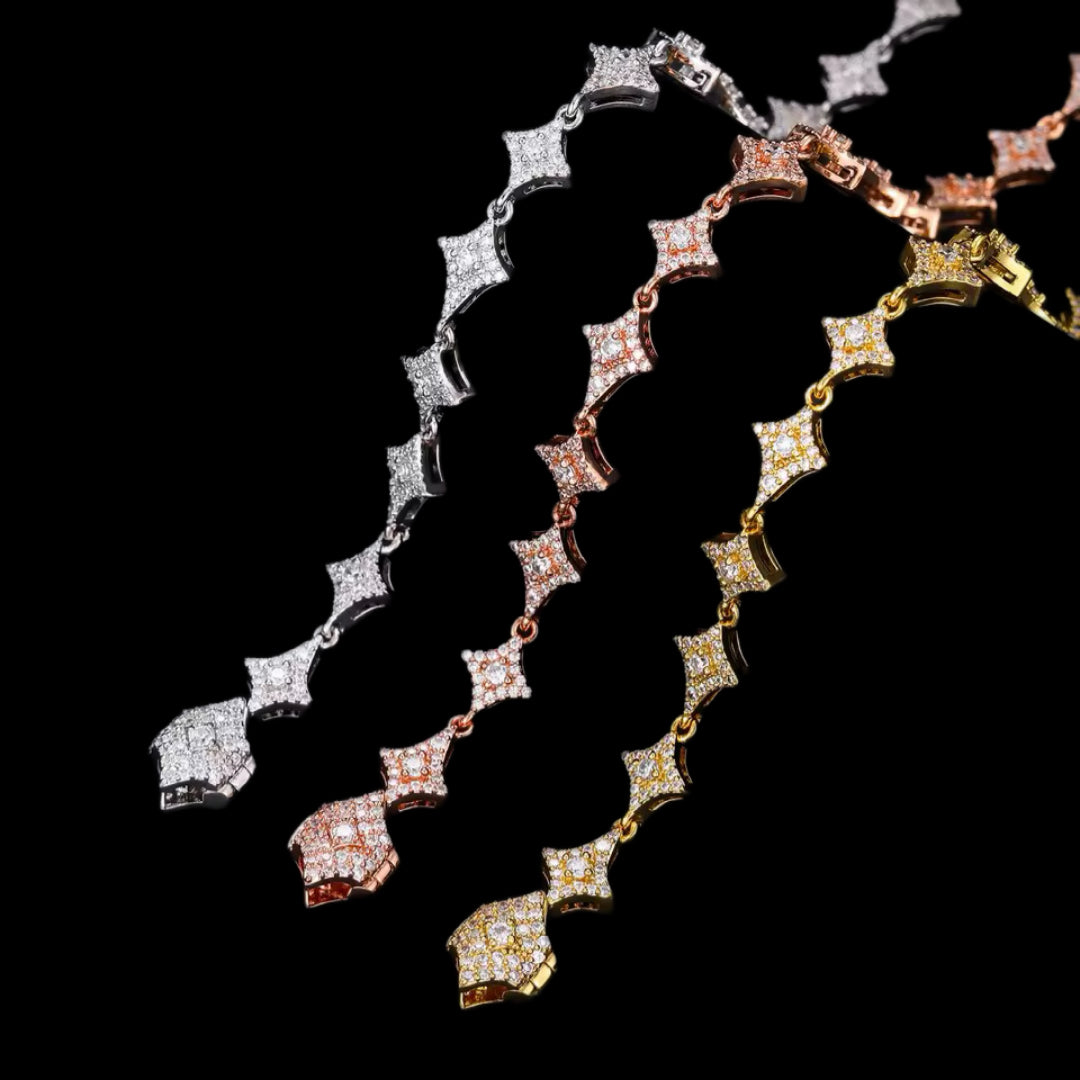 Gelati's Starchain Link 8MM Bespoke 925 Sterling Silver & 18k Vermeil Gold Necklace CB / IF-FL Lab Moissanite Diamonds.