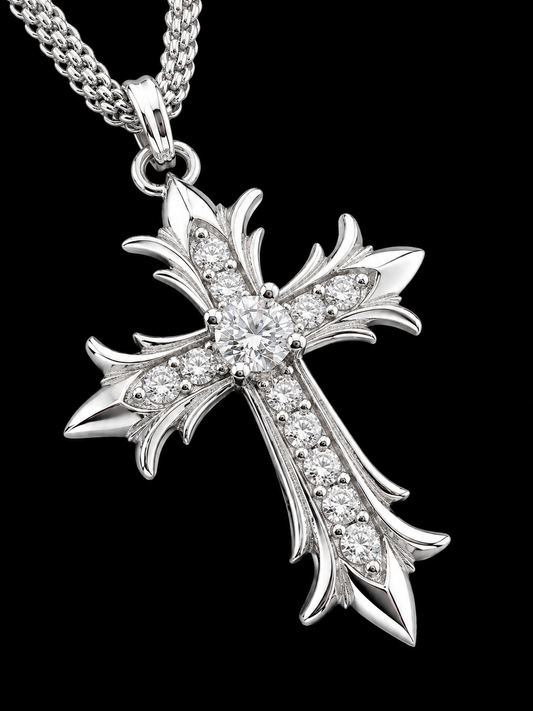 Chrome Diamond Cross™ — FL-IF Moissanite 925 Silver |18k Vermeil  Pendant + Chain Included