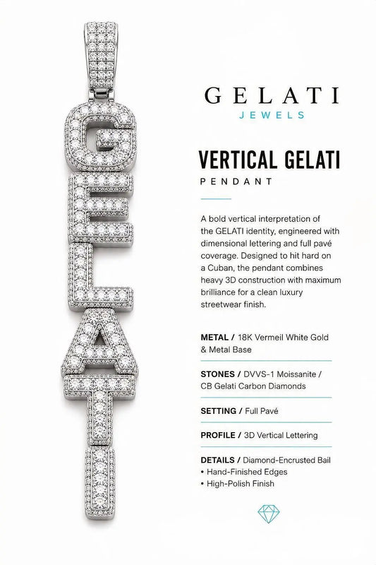 GELATI ICEBLOCK VERTICAL™ DIAMOND PENDANT | 18K Vermeil | DVVS1 Moissanite | Carbon Diamonds