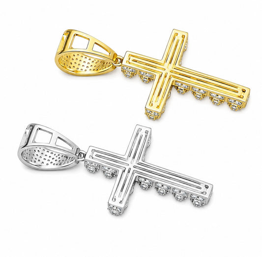 “EL GATO” BIG POINTER CROSS PENDANT – DVVS1 MOISSANITE, 925 SILVER