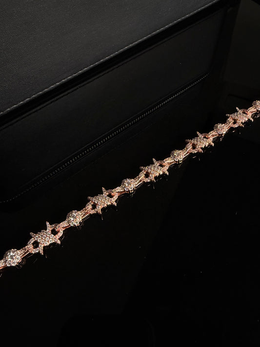 Gelati's "Twin Spike" FL-IF Flawless Moissanite Diamond Barbed Wire Bracelet 10Ctw In Solid 925 Sterling Silver & 18k Vermeil Gold
