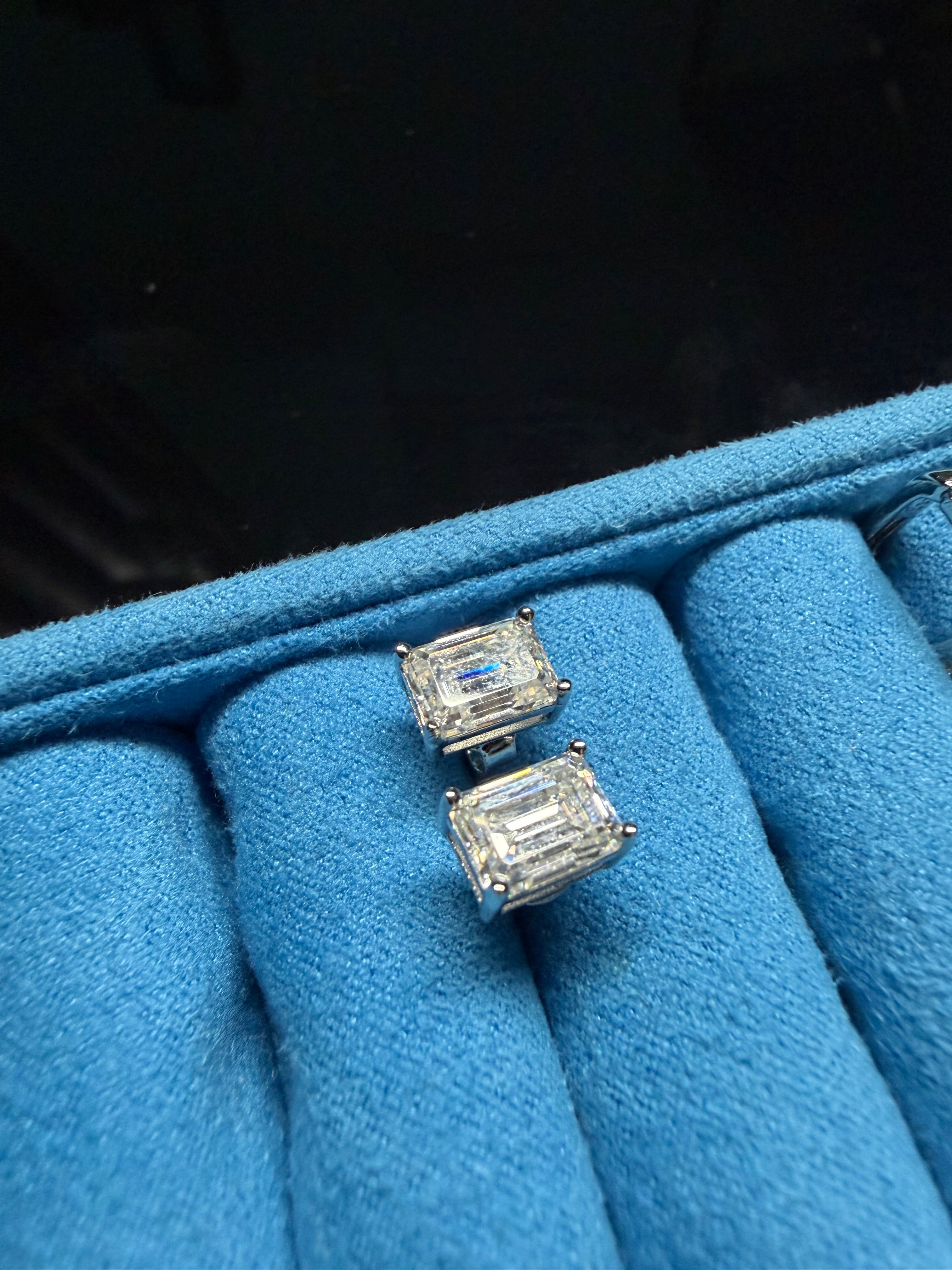 Gelati's 2CTW FL-IF Lab Moissanite 3EX Emerald Cut Baguette Earrings in 925 Sterling Silver & 18K Vermeil Gold