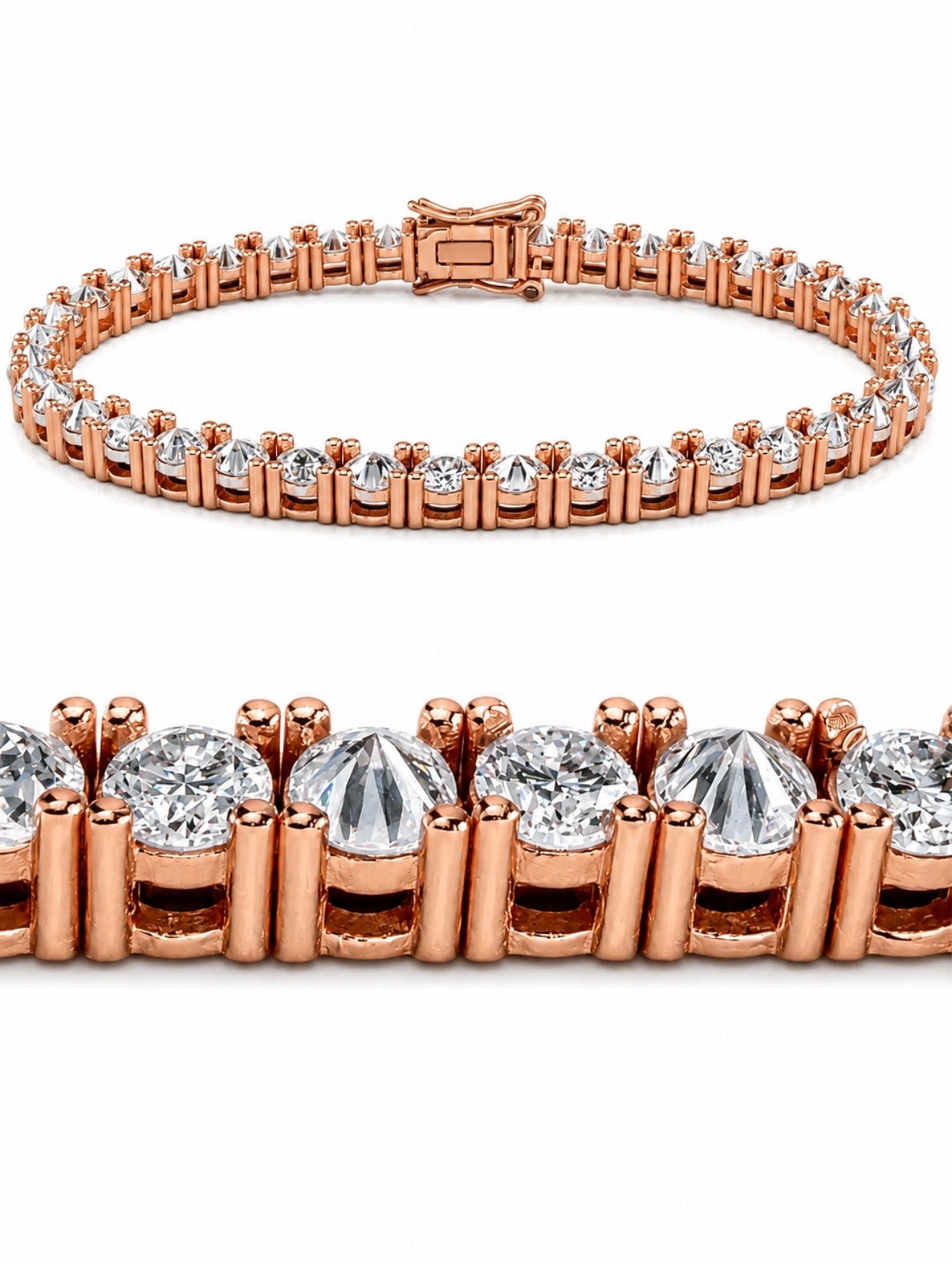 “LA PUNIZIONE” SPIKED DIAMONDS™ FL-IF D/F LAB MOISSANITE TENNIS BRACELET – 18K VERMEIL GOLD & 925 STERLING SILVER