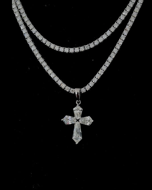 Gelati's Bespoke 925 SIlver Diamond Baguette Cross Pendant with 18k Vermeil Gold Inserts & 925 Silver Rope Chain Included