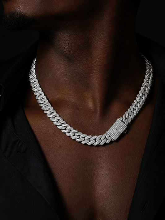 Glacier Miami Link Cuban Necklace – CB/DVVS1 Moissanite, Titanium & 18K Vermeil (10MM)