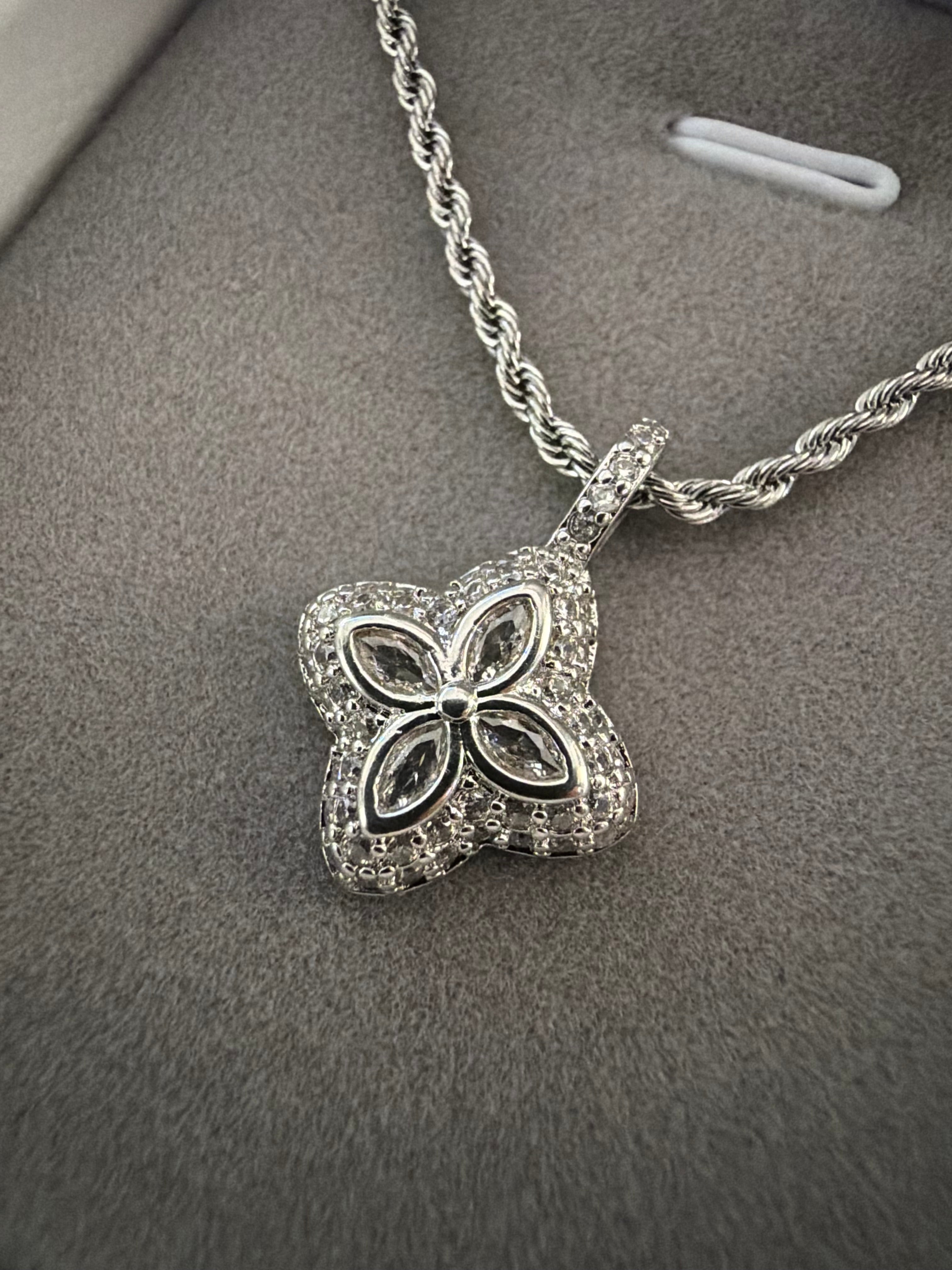 Carbon Diamond Marquise Clover Pendant – Titanium & 18K Vermeil Gold (Free Chain Included)