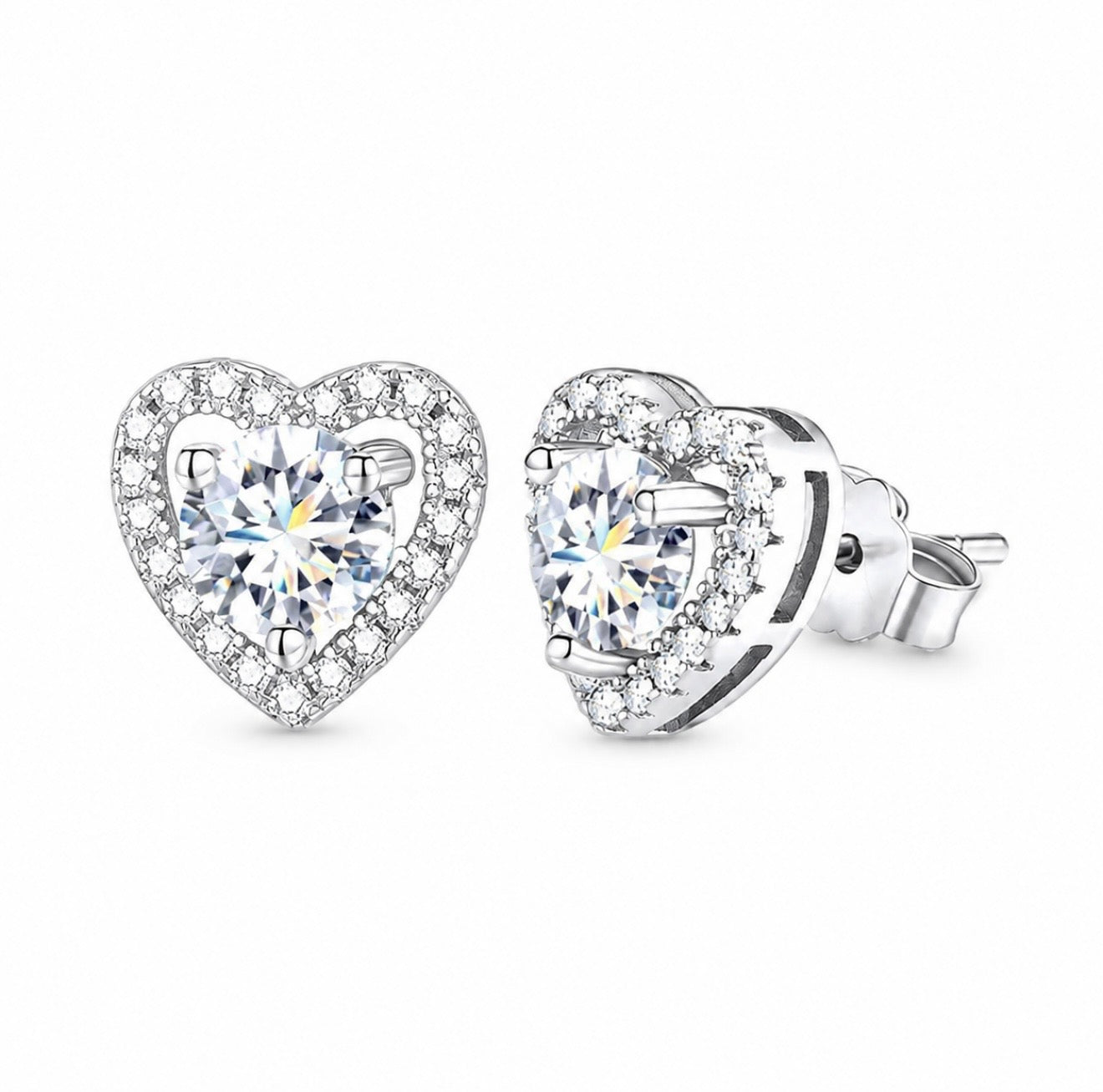 GELATI’S DIAMOND HEART ELUSIVE HALO STUDS IN 925 SILVER & VVS1 MOISSANITE DIAMONDS