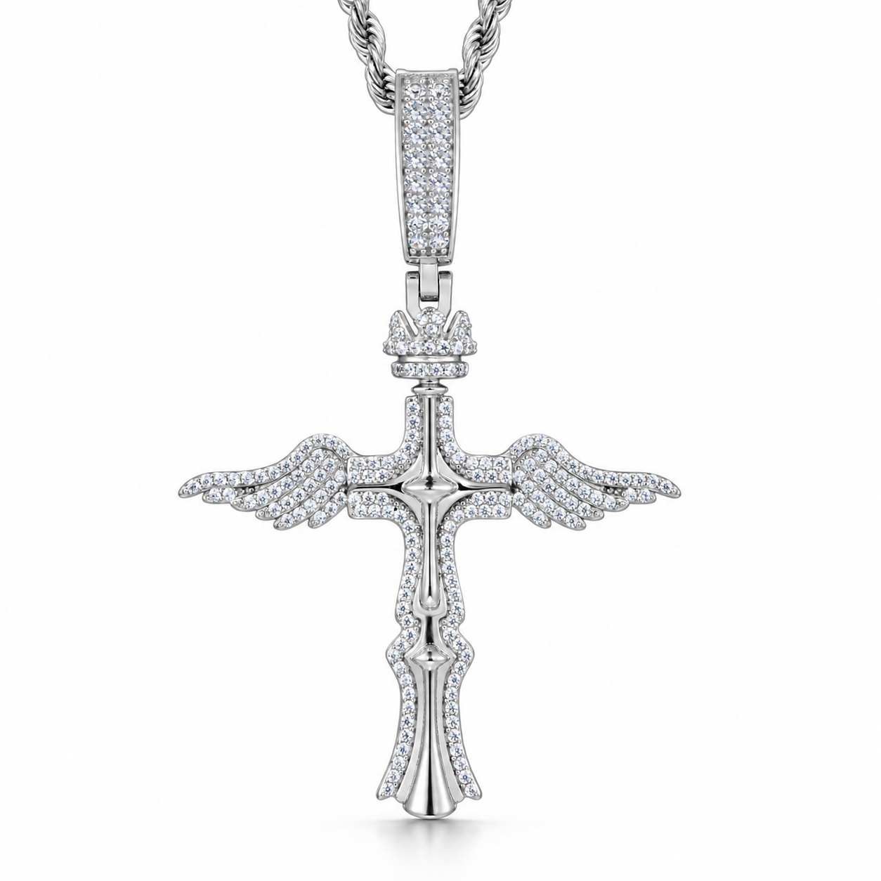 GELATI RESURRECTION DIAMOND CROSS PENDANT | FL-IF LAB MOISSANITE | 925 STERLING SILVER | 18K VERMEIL GOLD | Rope Chain Included