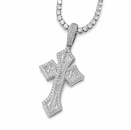 GELATI’S CRUSADE MICRO PAVE DIAMOND CROSS PENDANT IN SOLID TITANIUM & 18K VERMEIL GOLD ACCENTS