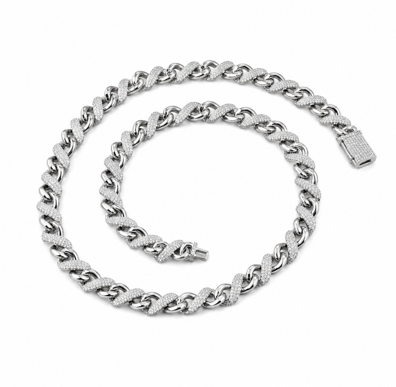 GELATI’S BESPOKE TWO TONE 14MM INFINITY LINK VVS1 DIAMOND CUBAN NECKLACE IN 925 STERLING SILVER & 18K VERMEIL GOLD