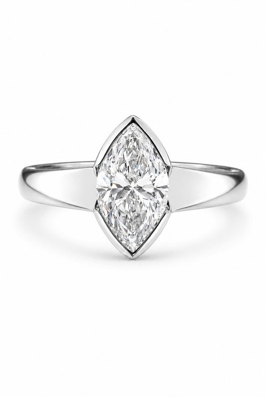DIAMOND TOUCH ETERNITY RING – 3CTW DVVS1 MARQUISE MOISSANITE, 925 SILVER & PLATINUM VERMEIL