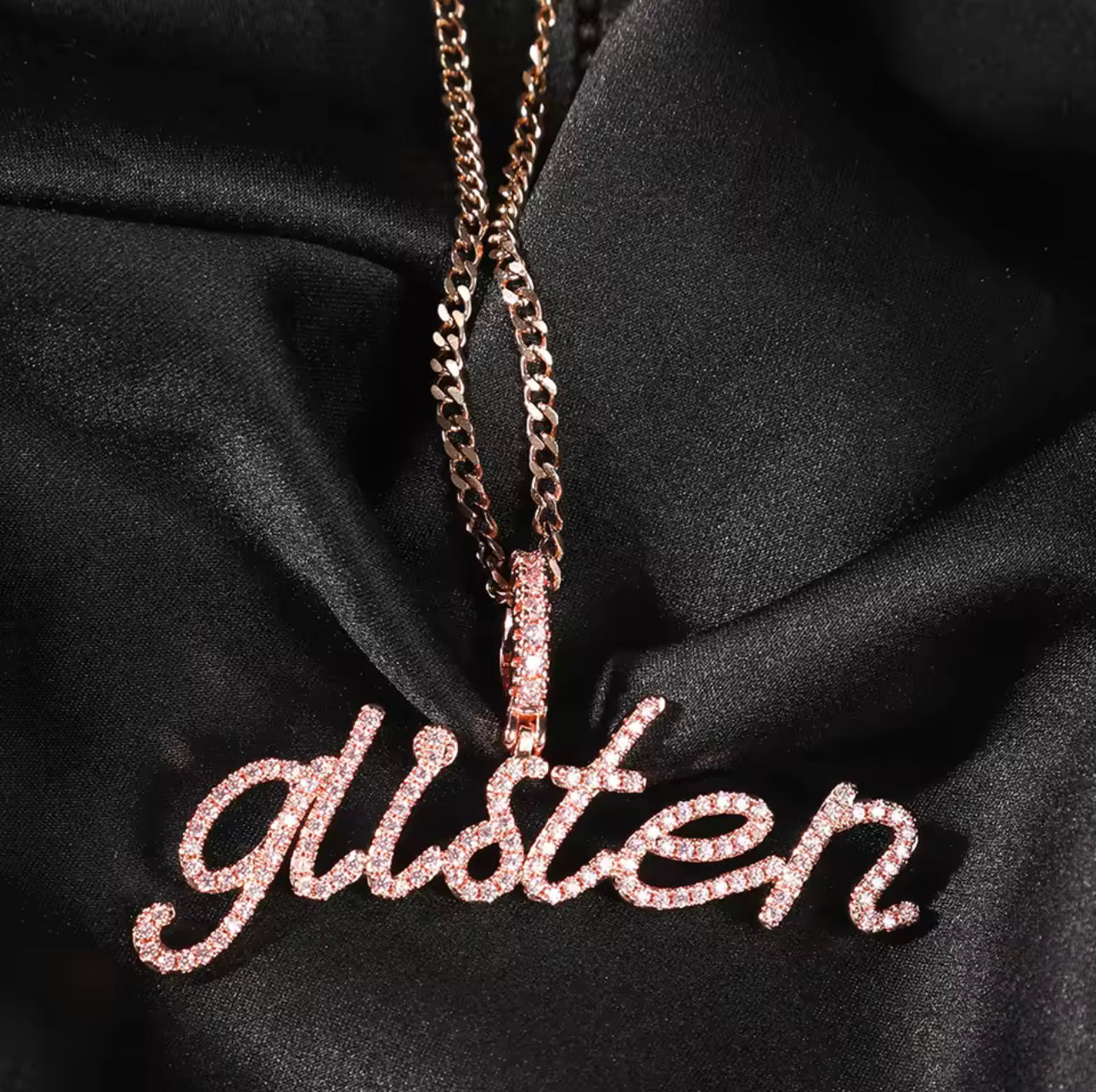 Gelati Custom Prongue Coursive Diamond Pendant in Solid Titanium & 18k Vermeil Gold + Free 925 Silver Rope Chain