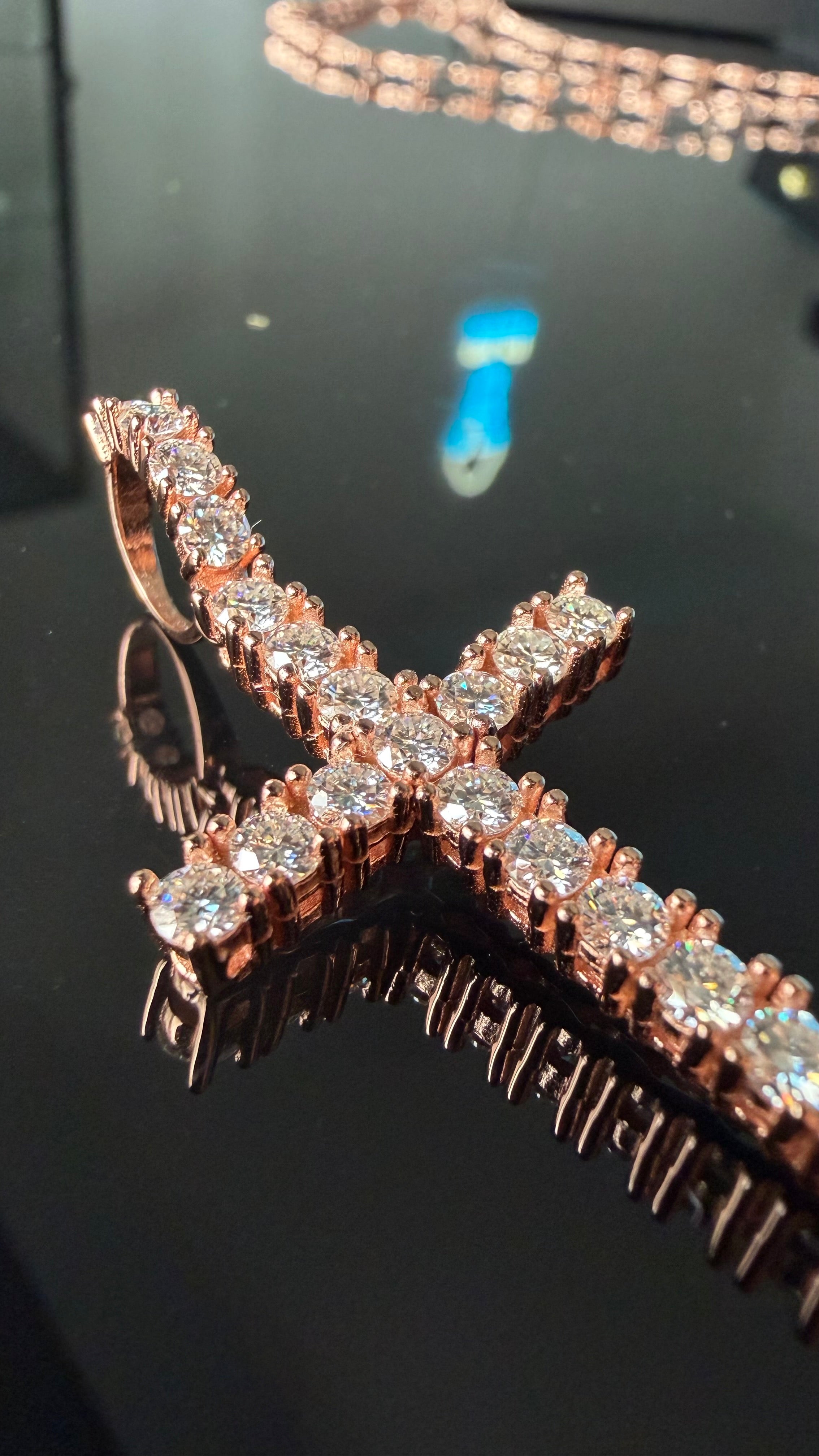 Gelati's FL-IF/Flawless Lab Moissanite Diamond Spiked Prongue Cross Pendant in Solid 925 Sterling Silver + 18k Vermeil Gold Inlay  & Free Chain Included