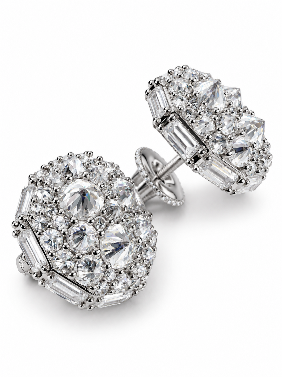 GELATI LIMITED | V2 BAGUETTE SPIKED DIAMONDS METEORIC EARRINGS |FL-IF LAB MOISSANITE | 925 Silver | 18K Vermeil