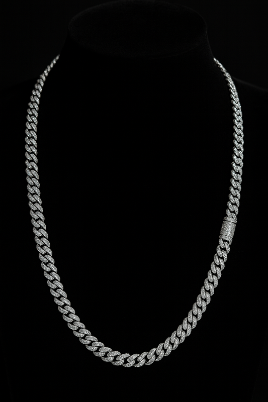 Gelati's Bespoke 7MM Miami Prongue FL-IF 20CT Lab Moissanite Diamond Cuban Chain In Solid 925 Sterling Silver & 18k Vermeil Gold