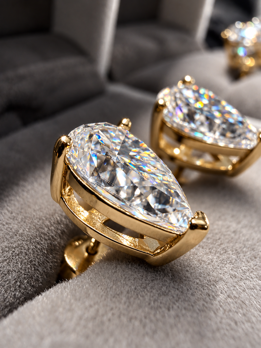 Gelati Bespoke ANGELIC PEAR CUT DIAMOND EARRINGS 
FL-IF | Flawless Lab Moissanite D-Color 3EX Cut | 925 Sterling Silver | 18K Vermeil Gold