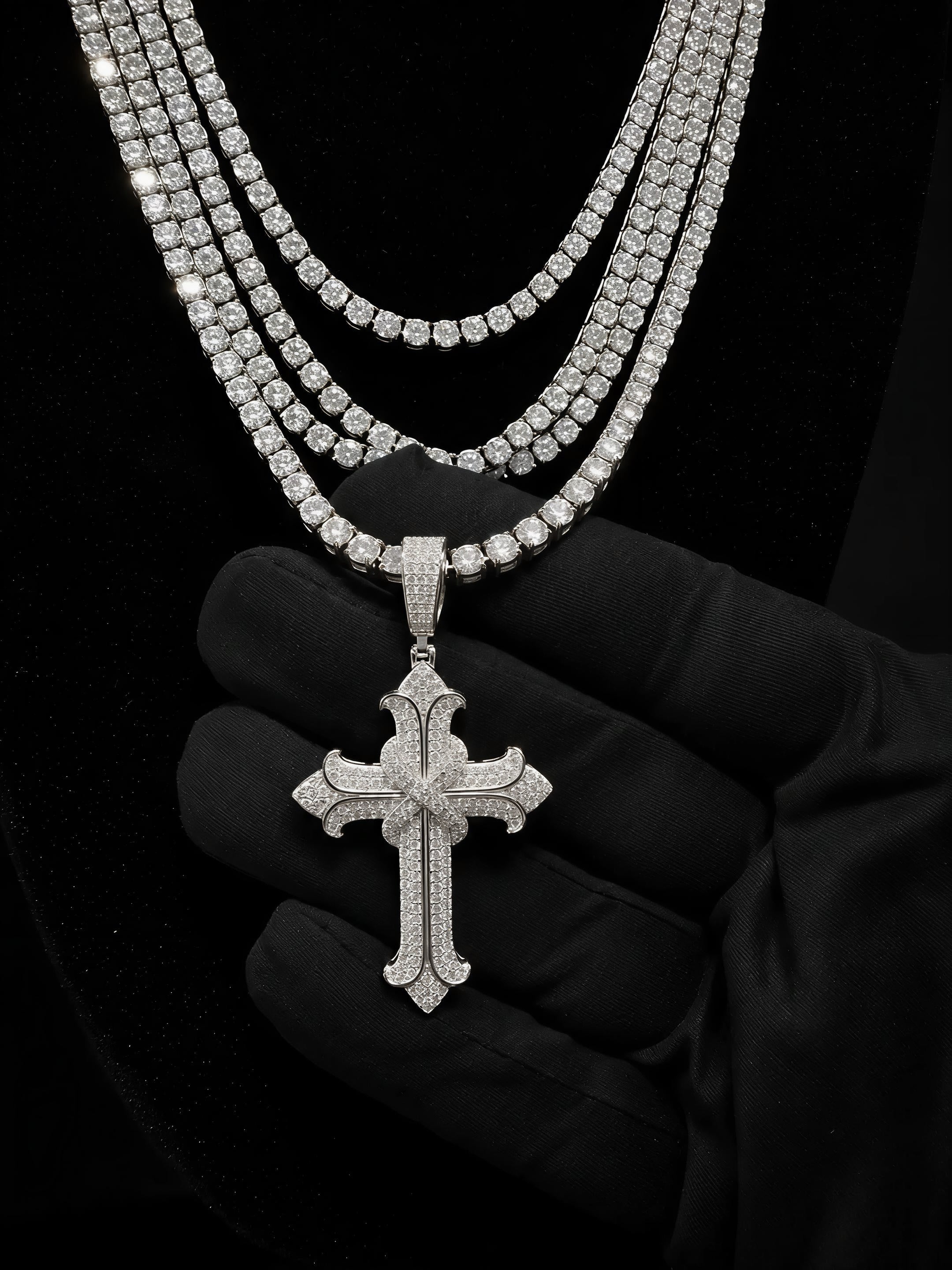 GELATI ASTRAL INFINITY CROSS | FL-IF Flawless Lab Moissanite | 925 Sterling Silver | 18K Vermeil Gold | Rope Chain Included
