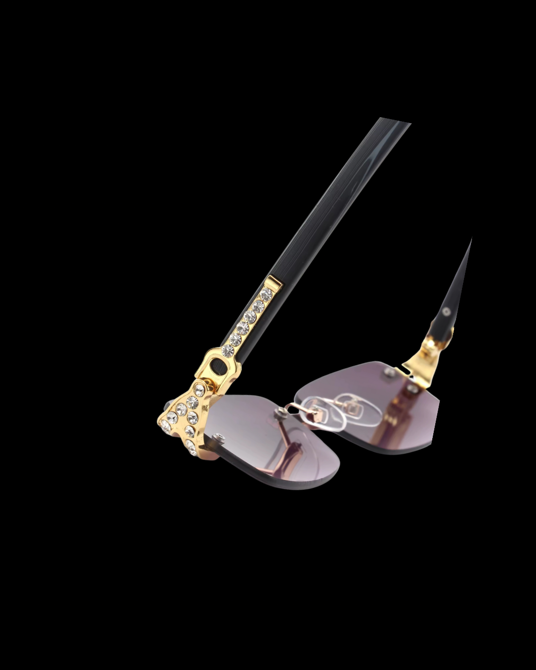 Gelati's Rimless Diamond Eyeshades in Stainless Steel & Carbon Diamonds With Vermeil Gold Accents