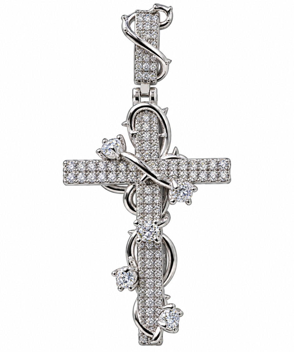 Gelati Diamond Thorns Crown Cross Pendant FL-IF | Flawless Lab Moissanite | 925 Sterling Silver | 18K Vermeil Gold