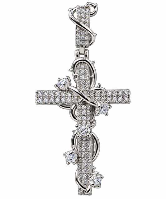 Gelati Diamond Thorns Crown Cross Pendant FL-IF | Flawless Lab Moissanite | 925 Sterling Silver | 18K Vermeil Gold