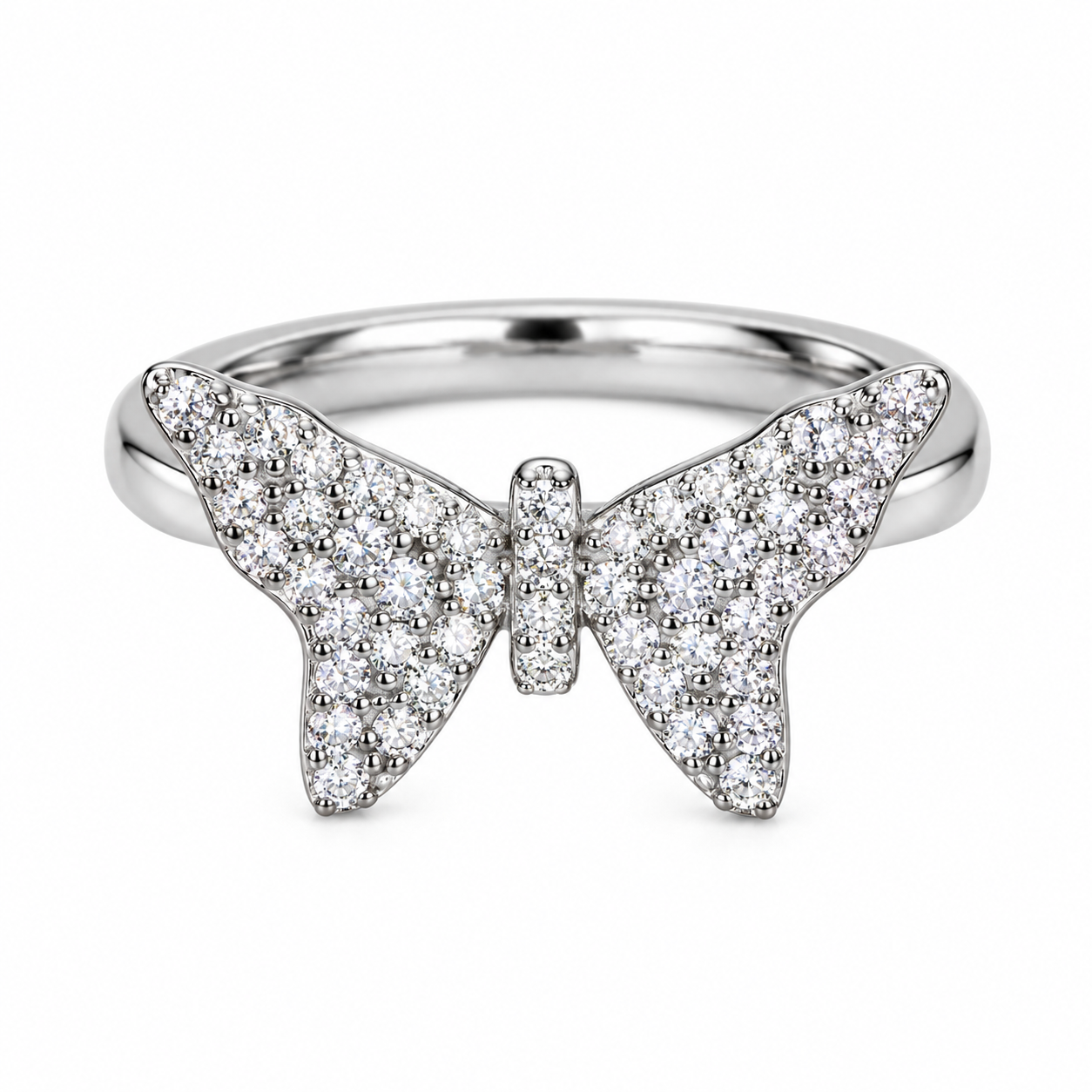 BUTTERFLY RIBBON DIAMOND RING | FL-IF LAB MOISSANITE | 925 SOLID STERLING SILVER | 18k White Vermeil Gold