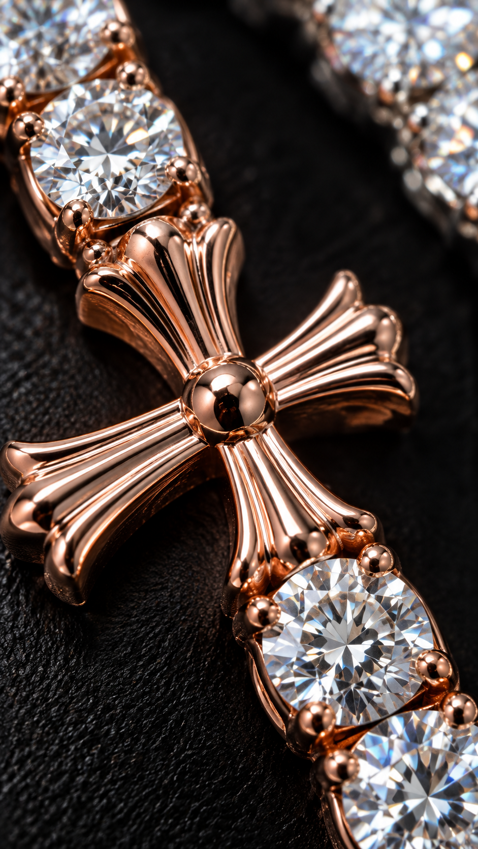 GELATI CHROME CROSS DIAMOND TENNIS NECKLACE |FL-IF FLAWLESS Lab Moissanite|925 STERLING SILVER | 18K VERMEIL GOLD