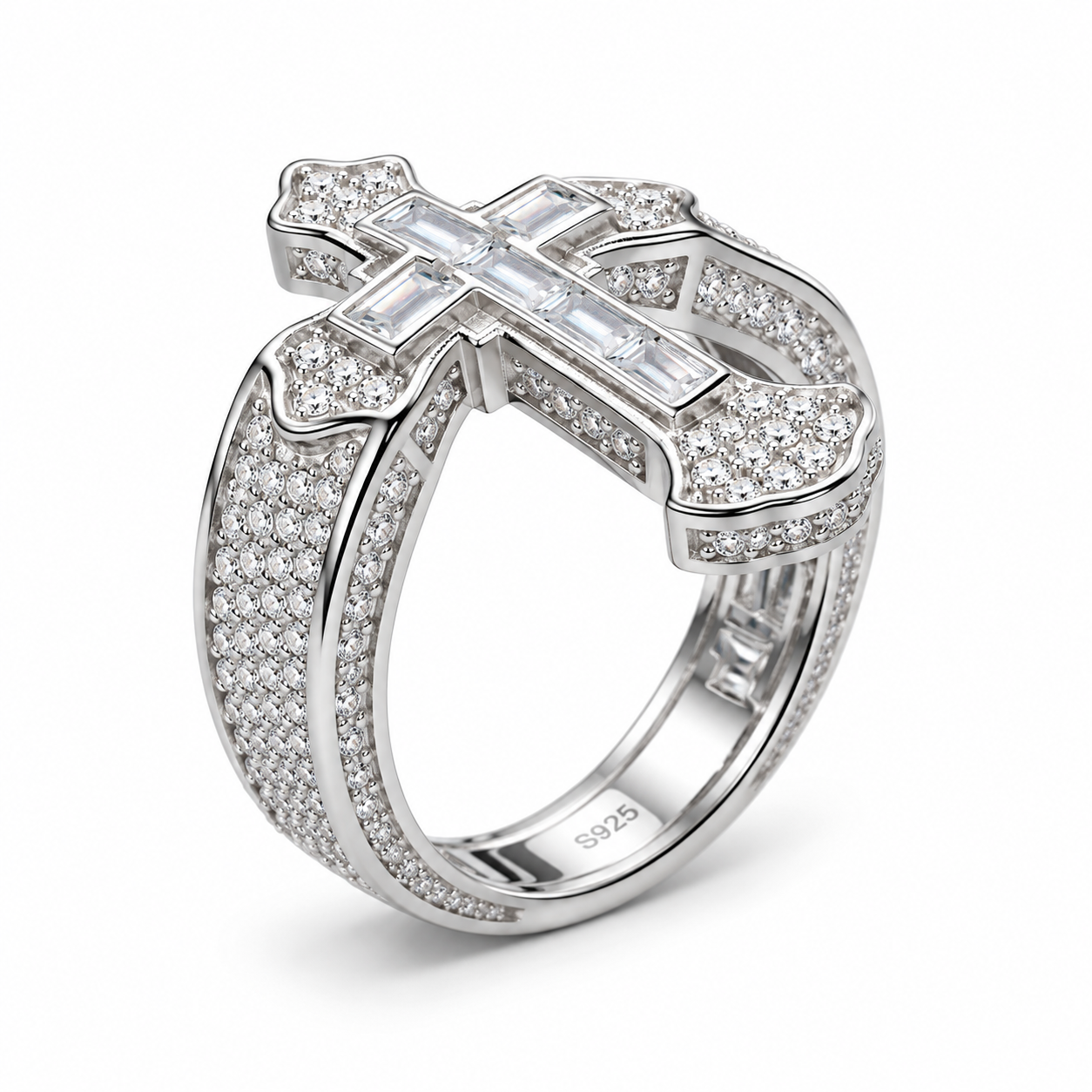 "DIAMOND CRUSADER"  BAGUETTE RING | FL-IF LAB MOISSANITE | 925 SOLID STERLING SILVER | 18k White Vermeil Gold