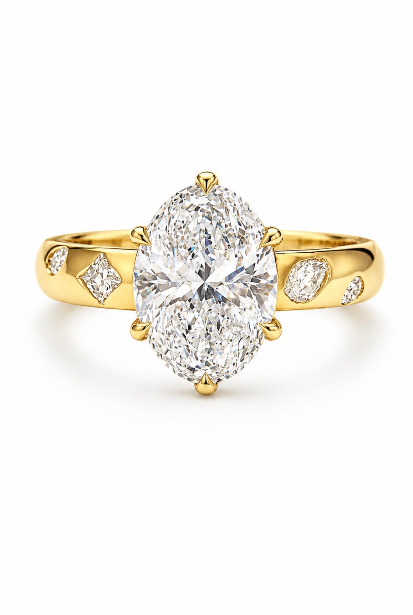 DIAMOND TOUCH OVAL ETERNITY RING – 3CTW DVVS1 MOISSANITE, 925 SILVER & PLATINUM VERMEIL