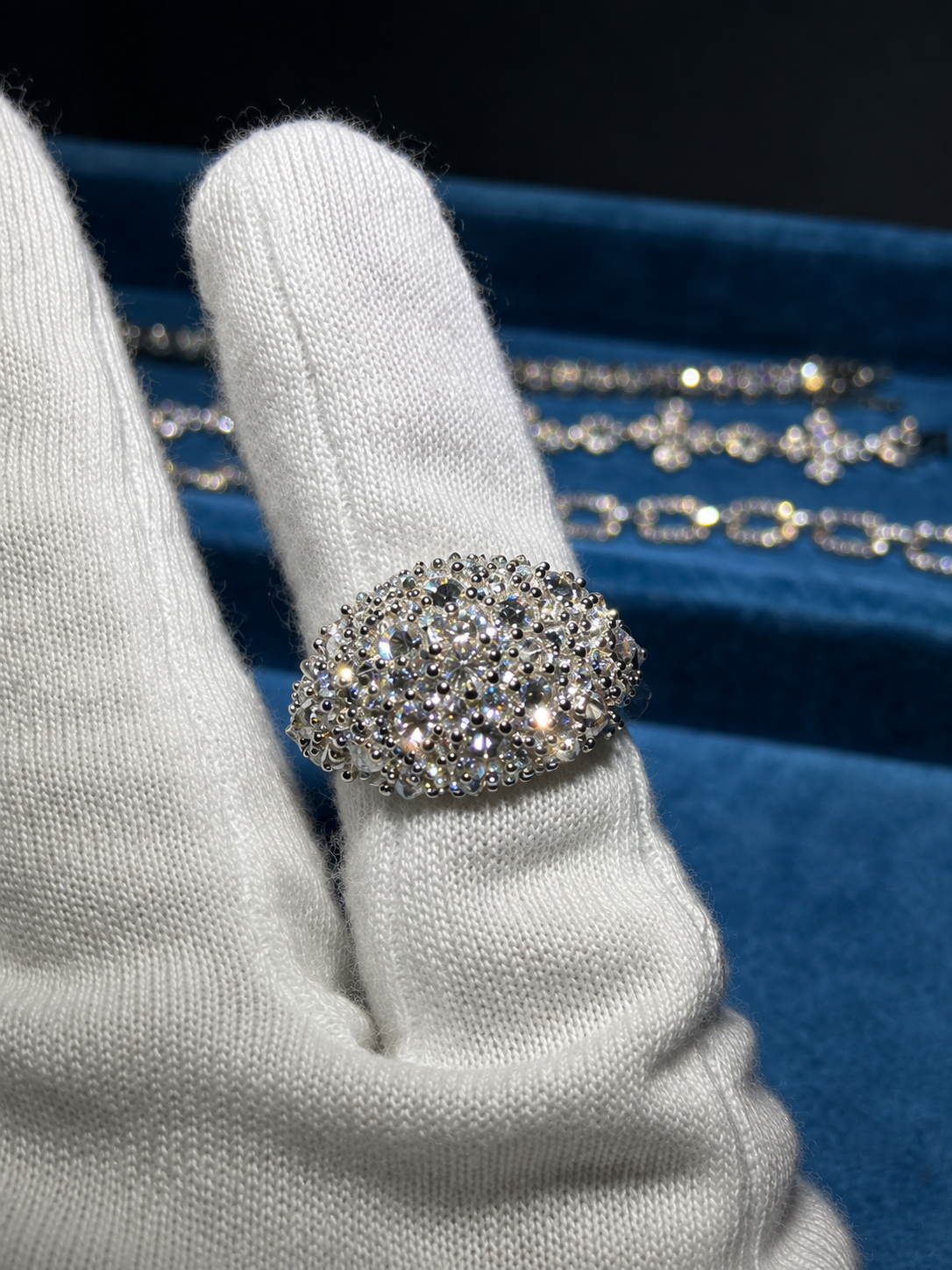 Gelati SottoZero Inverted Spike Diamond Ring |  925 Silver Sterling | FL-IF Flawless Lab Moissanite Diamonds | 18K White Gol