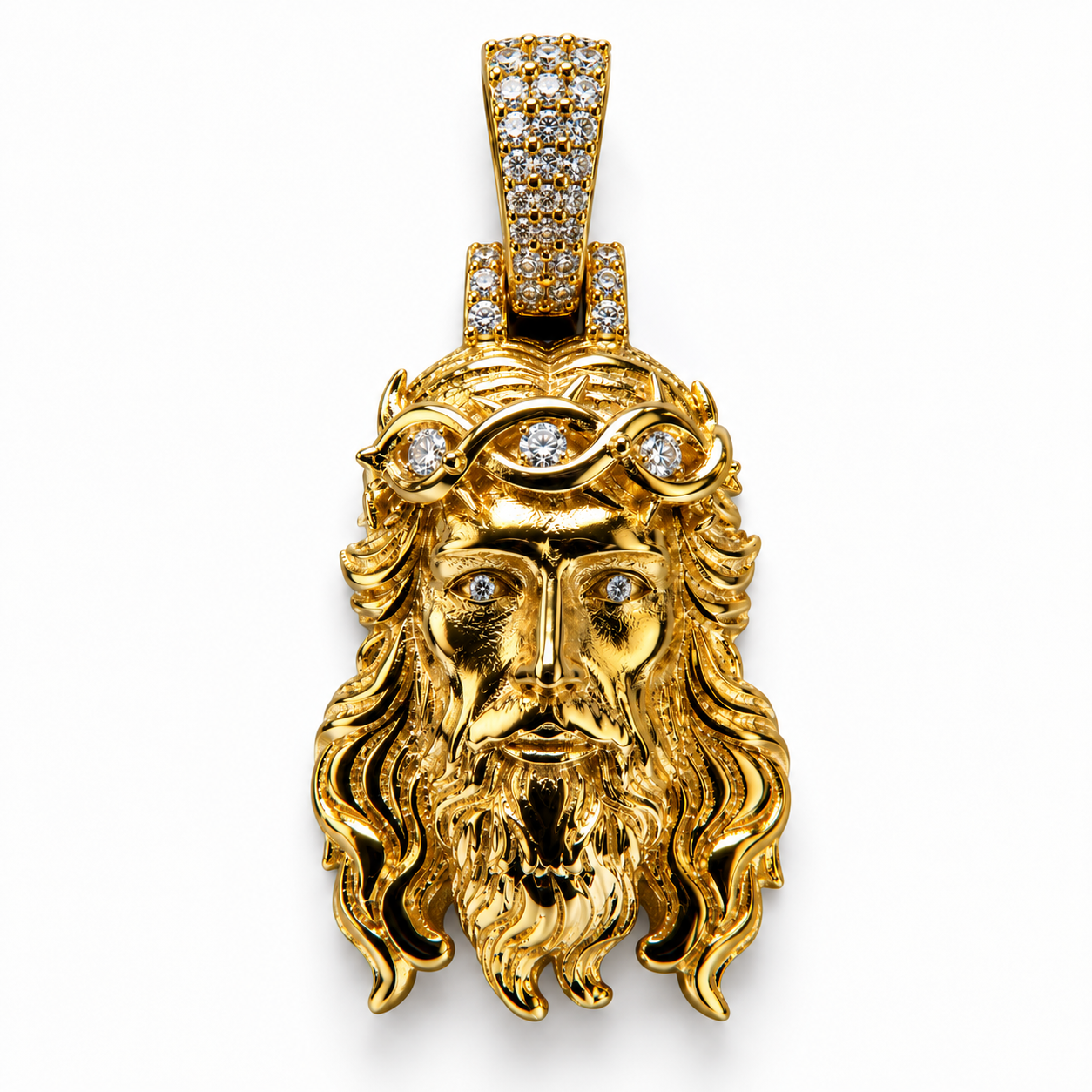 DIAMOND CROWN | PLAIN JESUS PIECE – FL–IF MOISSANITE,  925 SILVER |18K VERMEIL GOLD