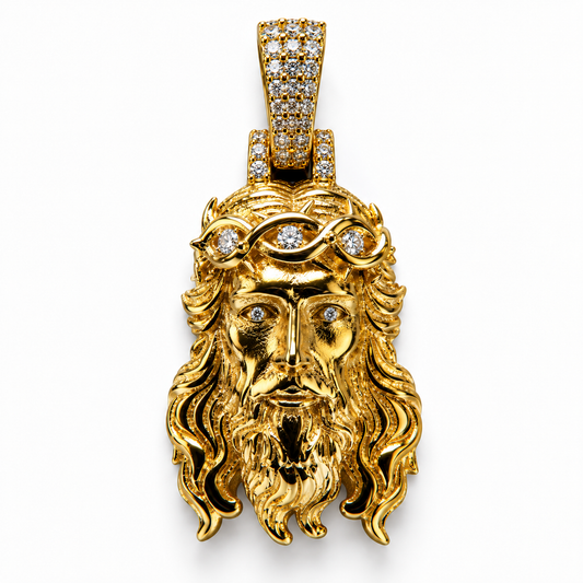 DIAMOND CROWN | PLAIN JESUS PIECE – FL–IF MOISSANITE,  925 SILVER |18K VERMEIL GOLD