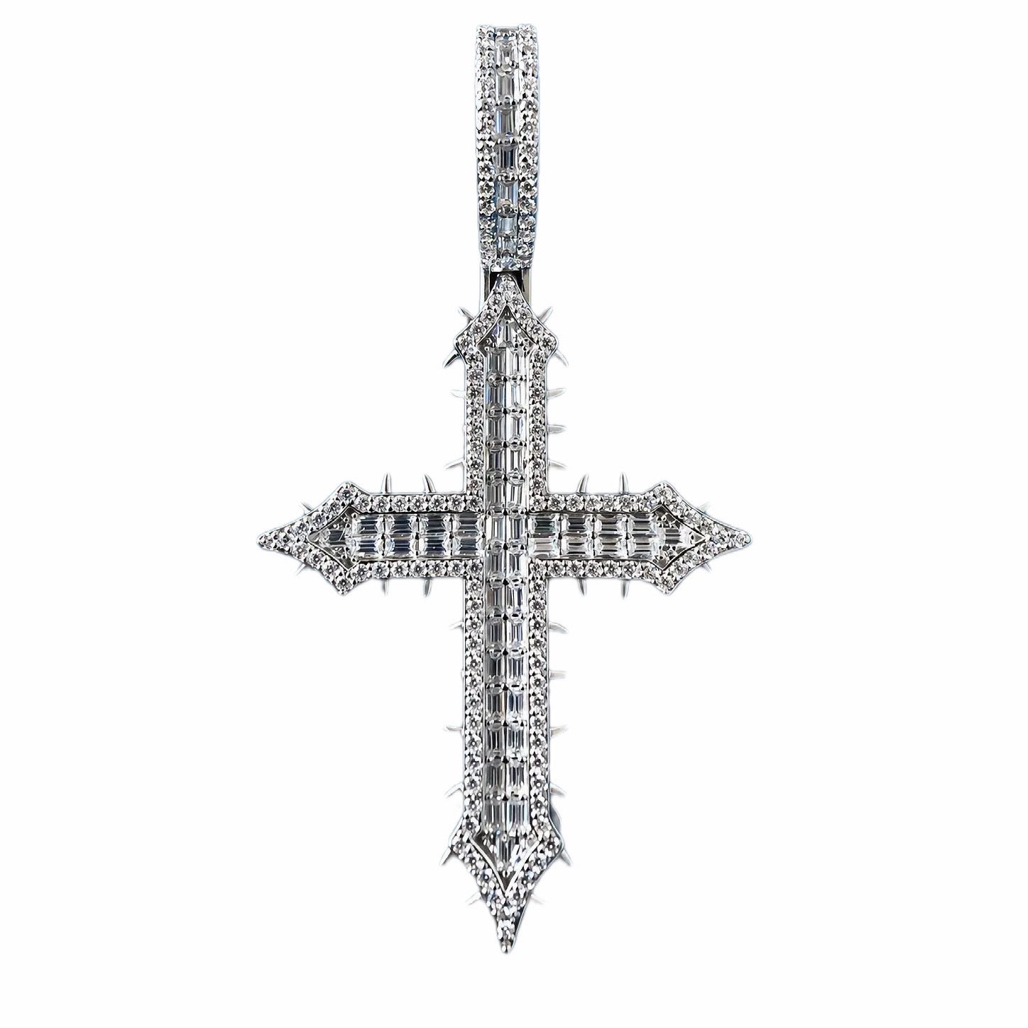 GELATI LIMITED | DEATHBRINGER SPIKED DIAMOND CROSS - FL-IF Lab Moissanite | 925 Sterling Silver | 18K Vermeil Gold